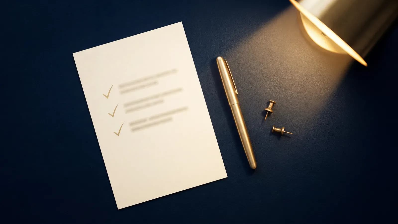 Checkliste auf Premium-Papier mit goldenen Haken