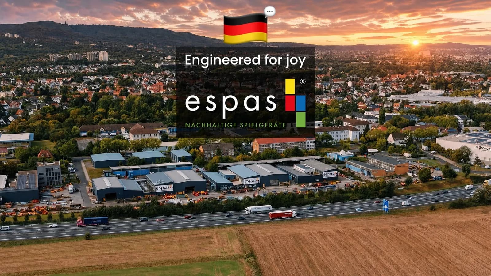 espas Imagefilm Engineered for joy, Luftaufnahme des Firmengeländes bei Kassel
